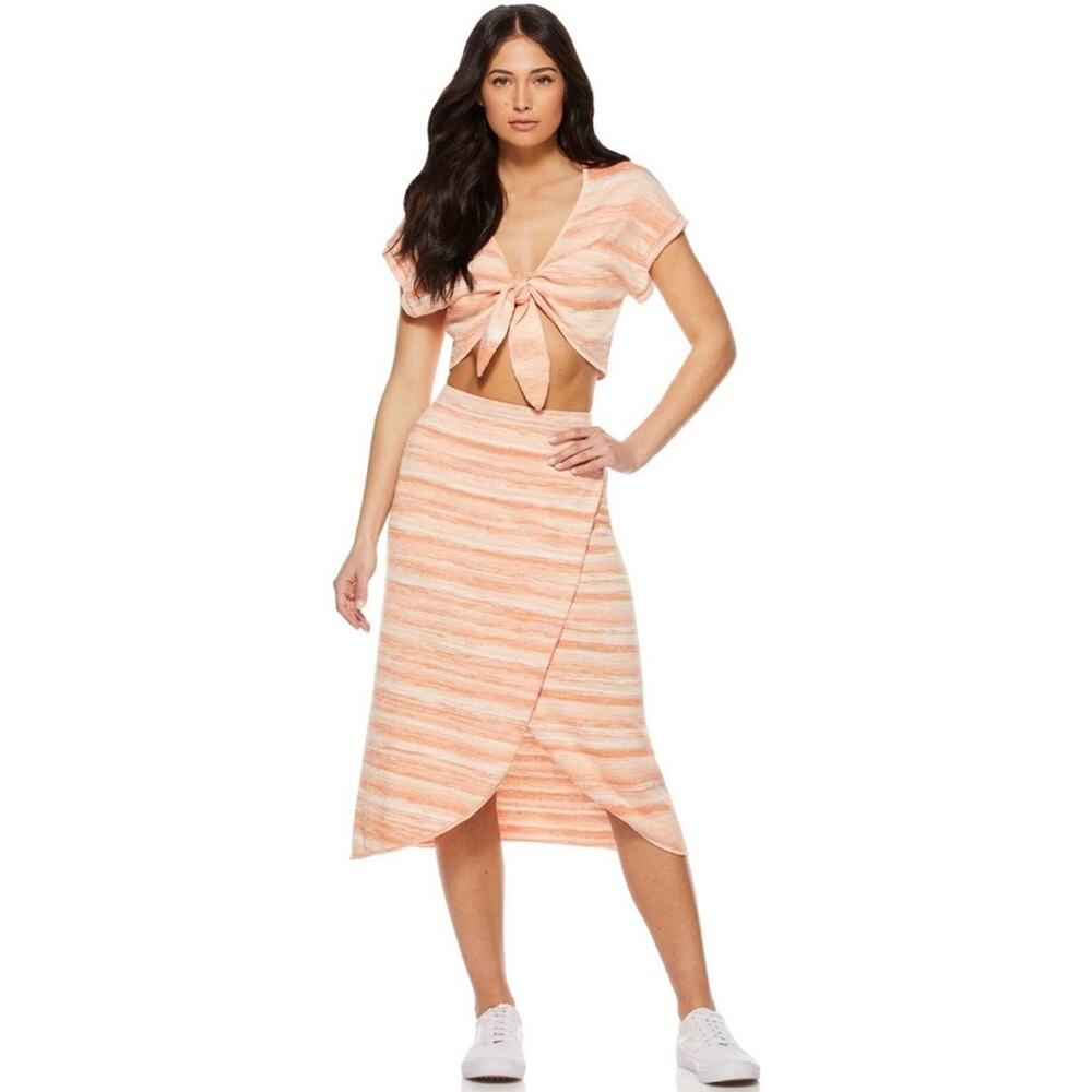 Sofia Jeans by Sofia Vergara Peach White Striped Wrap Midi Skirt & Top Medium